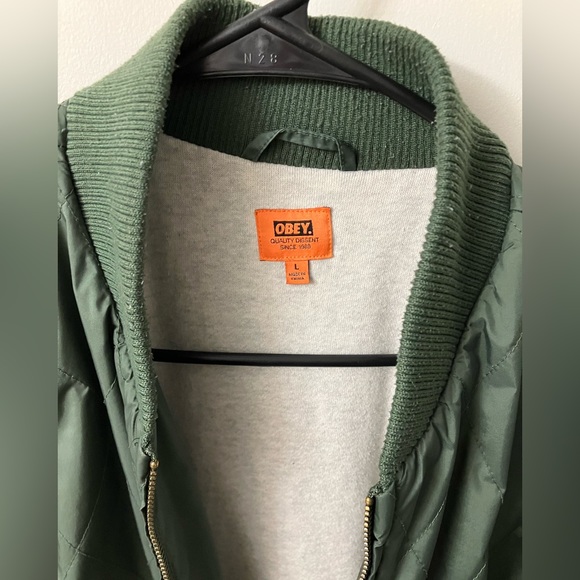 OBEY Bomber Jacket Green Light Coat Large Mens L - Picture 2 of 7